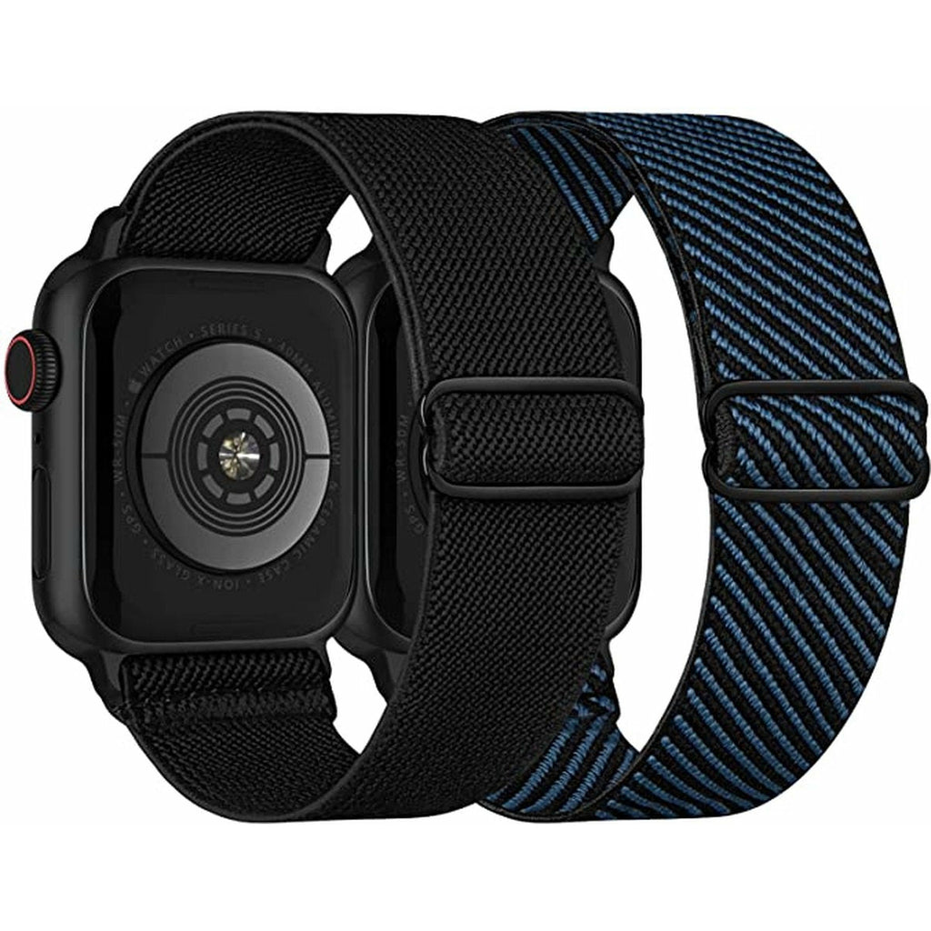 2 Stuks | Vervangende Bandje geschikt voor Apple Watch SE (38 mm)/Series 1 (40mm)/Series 1/2/3 (38mm)/Series 2 (40mm)/Series 3 (38mm)/Series 4 (40mm)/Series 5 (40 mm)/Series 6 (40mm) - Metaal/Nylon - Blauw
