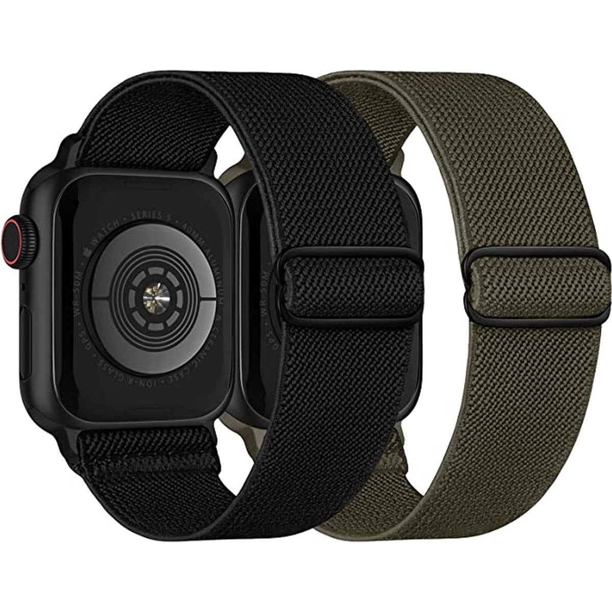 2 Stuks | Elastische Solo Loop horlogebanden | Geschikt Voor Apple Watch 38 mm - 40 mm - 41 mm | Gevlochten Nylon Sportbanden | Verstelbare Vervangingsbanden | Duurzaam, Licht en Sterk | Compatibel met Apple Watch Series 7/6/5/4/3/2/1/SE |Unisex |