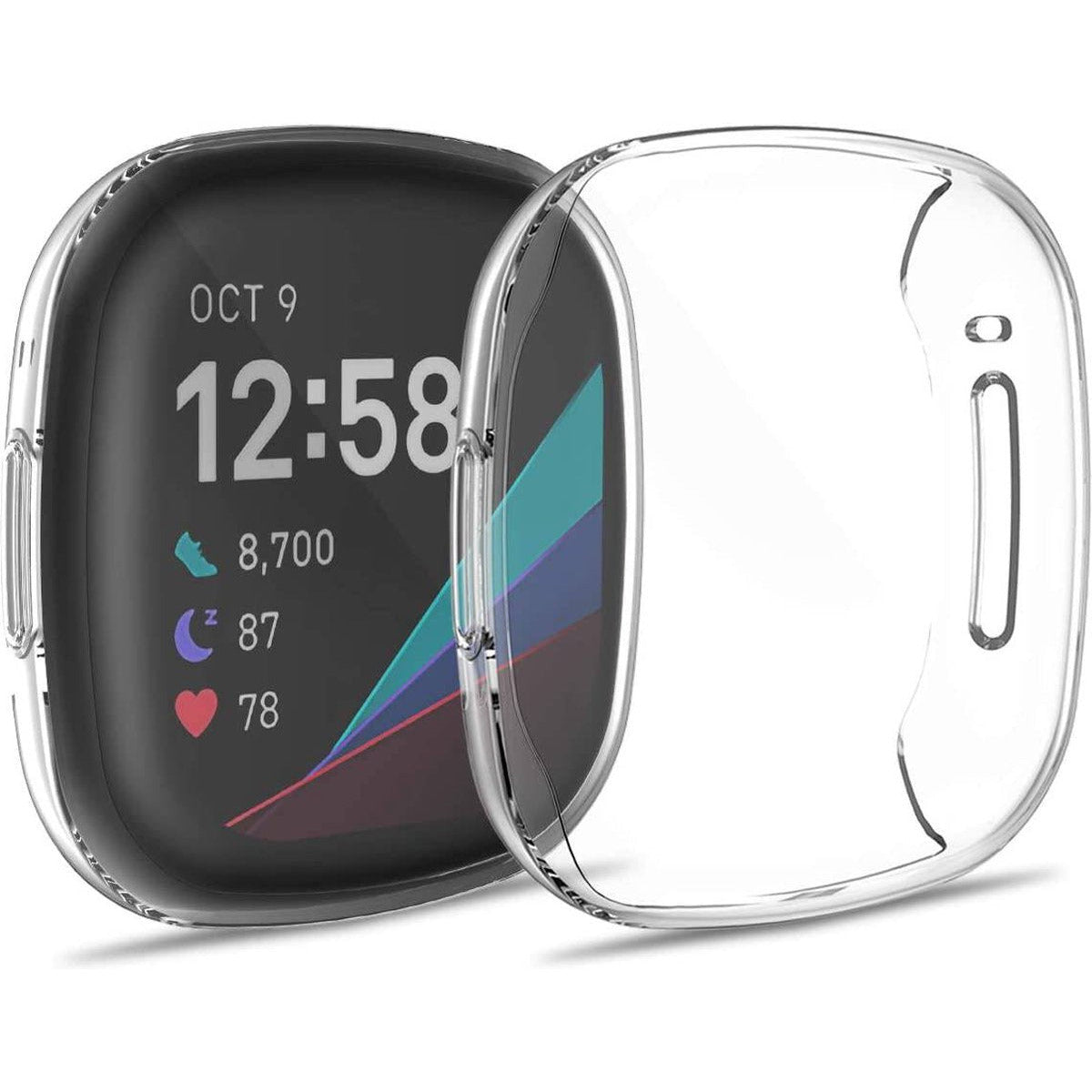 3 Stuks - Smart Watch Hoesjes - Geschikt Voor Fitbit Sense / Fitbit Versa 3 - Full Cover Tpu Beschermhoes - Fitness Tracker Bumper - Smartwatch Schermbeschermer - Fitness Tracker Hoesje - Lichtgewicht - Zwart / Zilver / Transparant