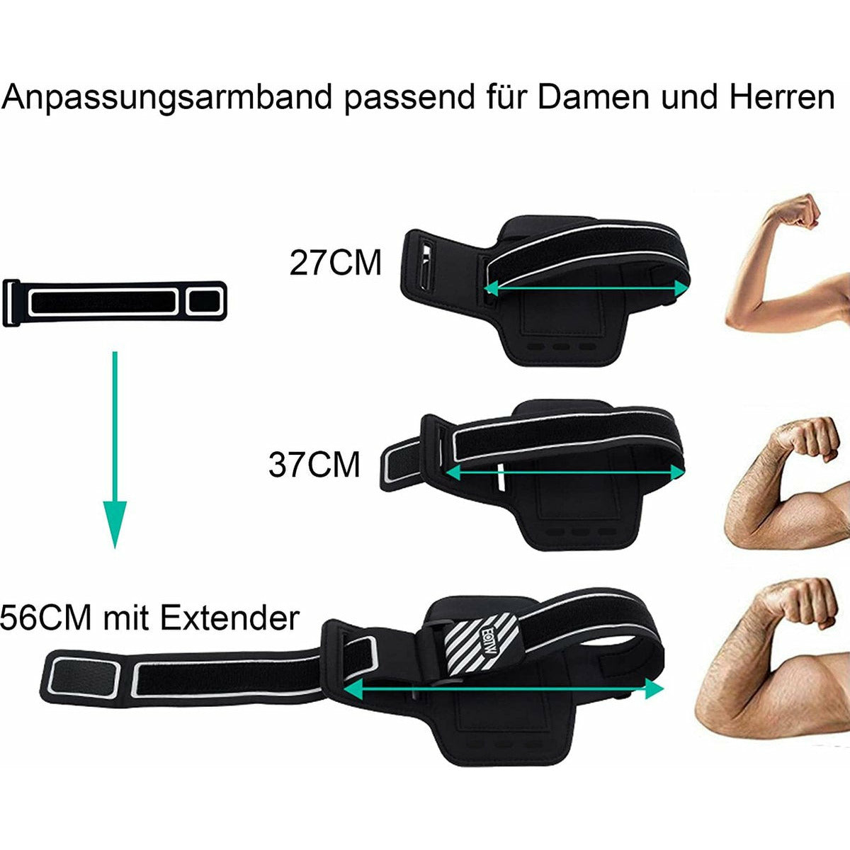 EOTW - Universele Smartphone Sportarmband - Met Kabelhouder en Sleutelhouder - 5.8" - Universeel Sport Telefoonhoes - Reflecterend - Spatwaterdicht - Verstelbaar - Compatibel met iPhone en Android - Mobiele Telefoonhoes - voor Joggen, Hardlopen - zwart