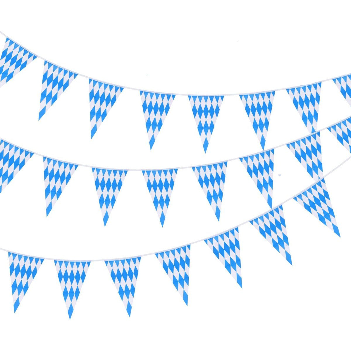 3 Stuks - 10 Meter - Oktoberfest Beierse Vlaggenlijn - Wimpel Banner - Vlaggen - Oktoberfest Decoratie Vlaggen - Extra Lang - Duitse Geruit Vlag Wimpel - Oktoberfest Feest Decor - 10 Meter Elk - Verlengbaar - Blauw / Wit