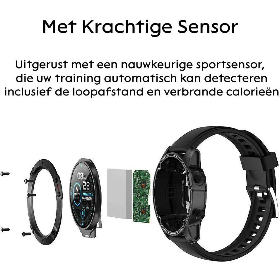 RS Smartwatch Met 1.3 Inch HD Touchscreen – Hartslagmeter & Bloeddrukmeting – IP68 Waterdicht Fitnesshorloge Met Siliconen Band – Stappenteller & Activiteitentracker – 7 Sportmodi – Meldingen – Compatibel Met iOS & Android – Zwart