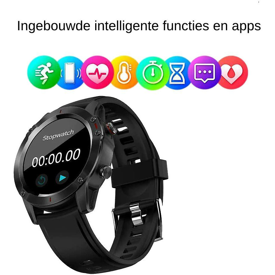 RS Smartwatch Met 1.3 Inch HD Touchscreen – Hartslagmeter &amp; Bloeddrukmeting – IP68 Waterdicht Fitnesshorloge Met Siliconen Band – Stappenteller &amp; Activiteitentracker – 7 Sportmodi – Meldingen – Compatibel Met iOS &amp; Android – Zwart