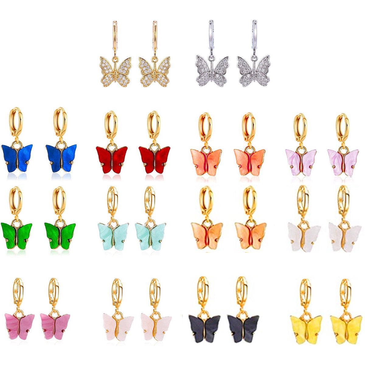 14 Paar – mini vlinder bedels – small butterfly charms – acryl en metaallegering – roestvrije sieraden onderdelen – DIY vlindertjes voor armband – ketting – sleutelhanger – cadeau decoratie – creatieve vlinder hangers – 1.3 x 2.5 cm