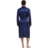 Lange Kimono Heren Badjas - Lange Spa Robe - Luxe Zachte Loungewear - Sleepwear - Met Lange Mouwen En Riem - Sjaalkraag - Zijdezacht En Fijn Materiaal - Middernacht Blauw