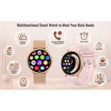 Rocketshop - Bluetooth Smartwatch - Inclusief RVS  Milanese / Siliconen Band - Smart Dameshorloge - 1,32 Inch Touchscreen - IP67  Waterdicht - Fitnesstracker - Slaapmonitor - Hartslagmeter - Bloeddruk - Muziekbediening - Stappenteller - Android / iOS