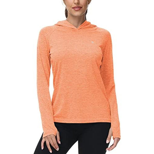UPF 50+ Zonbescherming Hoodie - Elastische Yoga Hoodie - Lange Mouw Sport Shirt - Fitness  Trui Met Capuchon - Wandelen Outdoor UV-shirt - Lichtgewicht - Oranje