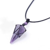 Amethist Hanger Ketting | 1 Stuk | Natuursteen, Gefacetteerde Kegelslinger voor Reiki, Chakra, Feng Shui met Waxkoord