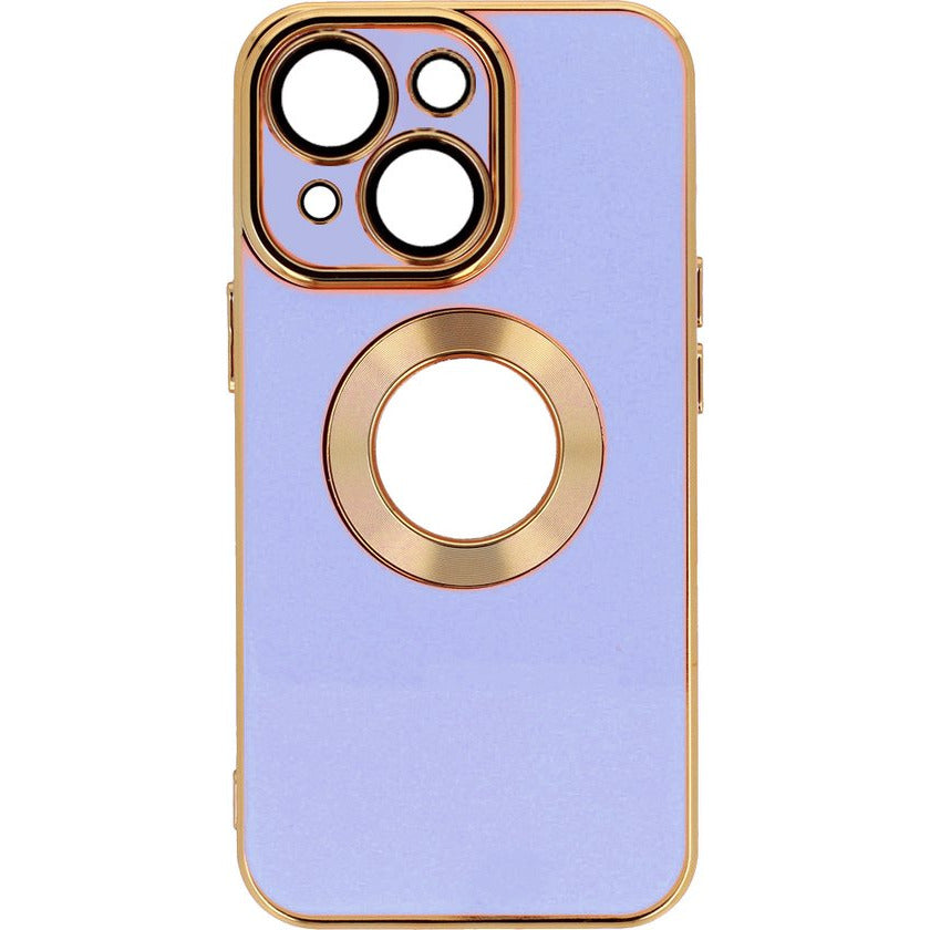 Back Cover Hoes - Geschikt Voor Apple iPhone 14 - Achterkant Hoesje met Zichtbaar Logo - Zachte Siliconen Hoes - Volledige Cameralens Bescherming - Telefoonhoesje - Flexibel - Unisex - Goudkleurig / Blauw