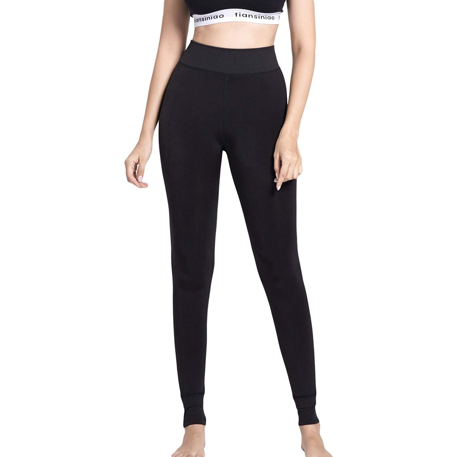 Gevoerde Warm Leggings voor Dames - Elastische Thermische Broek - Fleece Gevoerde Dikke Panty's - Met Hiel en Enkel Cover - Maat S / M - Zwart