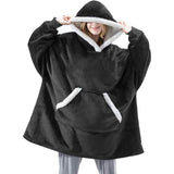 Draagbare Flanellen & Sherpa Deken Hoodie - Oversized voor Vrouwen & Mannen - Ultiem Comfort & Warmte - Zwart