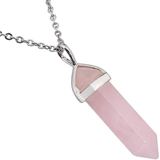 Helende Kristallen Hanger | 1 Stuk | Natuurlijke Gepolijste Edelsteen met Ketting (48cm) voor Reiki, Chakra, Feng Shui | Rozenkwarts