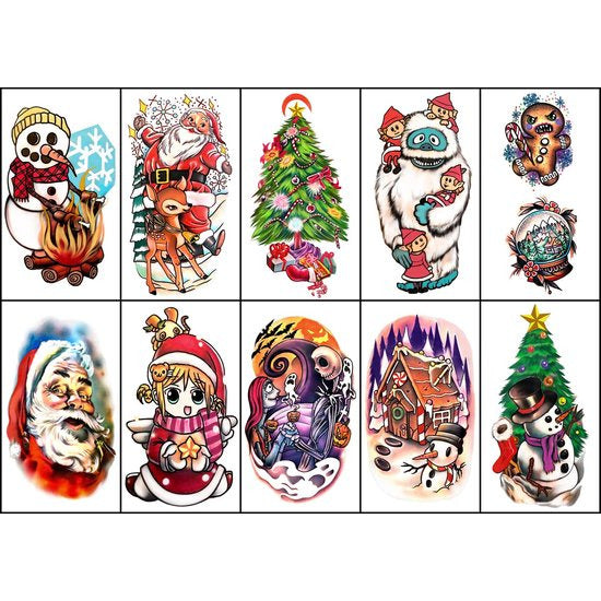69 Stuks – tijdelijke tattoos voor volwassenen – neptatoeages – waterproof tattoo stickers – realistische plaktattoos – niet-giftige lichaamstattoos – duurzame fake tattoo designs – nep tattoos voor arm – been – nek – rug – kerst tattoo set