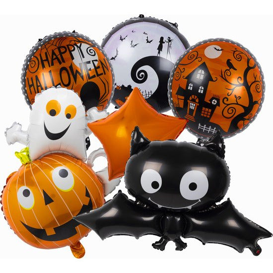 10 Stuks Halloween Ballonnen Set – Herbruikbare Folieballonnen – Inclusief Pomp – Spook-Pompoen Ballon – Vleermuis Ballon – Oranje Ster Ballonnen – Halloween Decoratie Ballonenset – Met Plakband – 6 Verschillende Designs