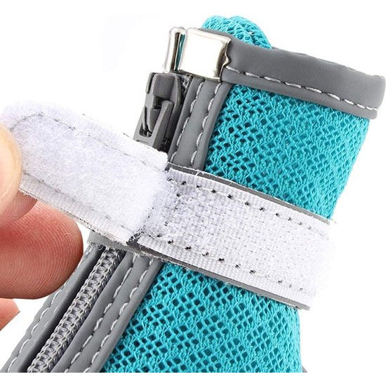 4 + 4 Stuks - Hondenschoenen En Hondensokken Set - Hondenlaarzen Met Rits En Bandje - Pootbeschermer - Puppy Slofjes - Antislip - Ademend Met Reflecterende Bandjes - Inclusief Bijpassende Honden Sokken - Maat 4 - XL - Blauw