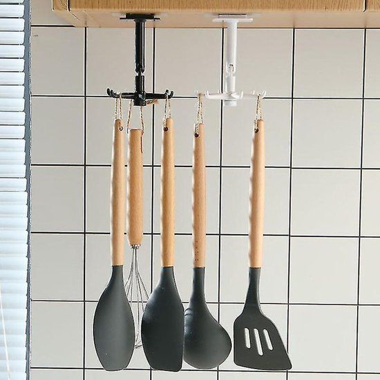 6 Stuks - 360° Roterende Haak - Multifunctionele Flip Haak - 180 Graden Kantelbaar - Draaiende Keukengerei Houder - 6 Haken Per Kop - Waterdicht - Zelfklevend - Vouwhaak - Muurhaak - Geschikt Voor Badkamer - Keuken - Kantoor - Garage - Handdoek - Wit