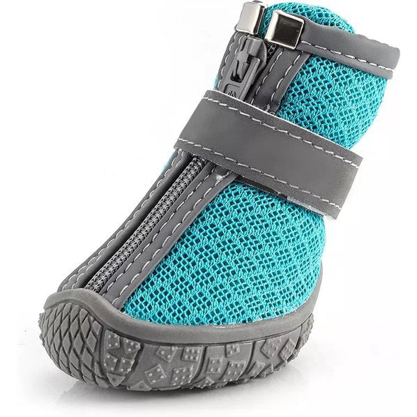 4 + 4 Stuks - Hondenschoenen En Hondensokken Set - Hondenlaarzen Met Rits En Bandje - Pootbeschermer - Puppy Slofjes - Antislip - Ademend Met Reflecterende Bandjes - Inclusief Bijpassende Honden Sokken - Maat 4 - XL - Blauw