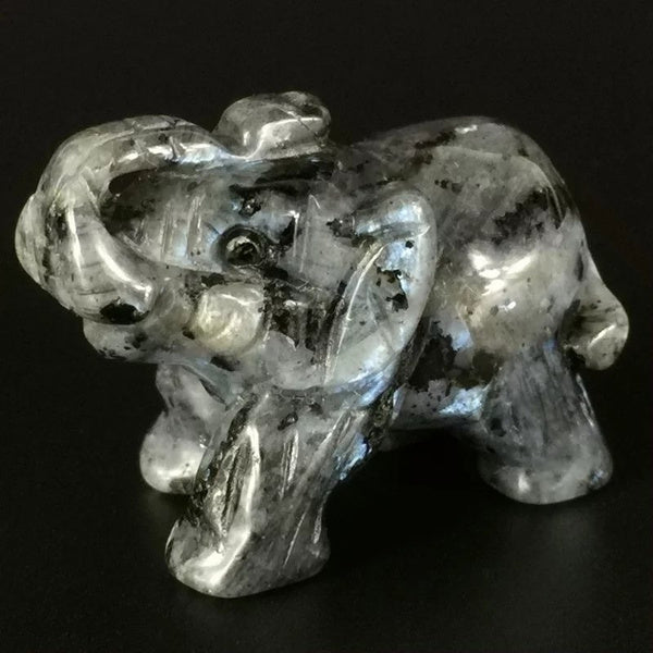 Kristal Edelsteen Olifant | 1 Stuk | Handgesneden Natuursteen Beeldje voor Reiki, Chakra, Feng Shui | 4cm | Larvikite