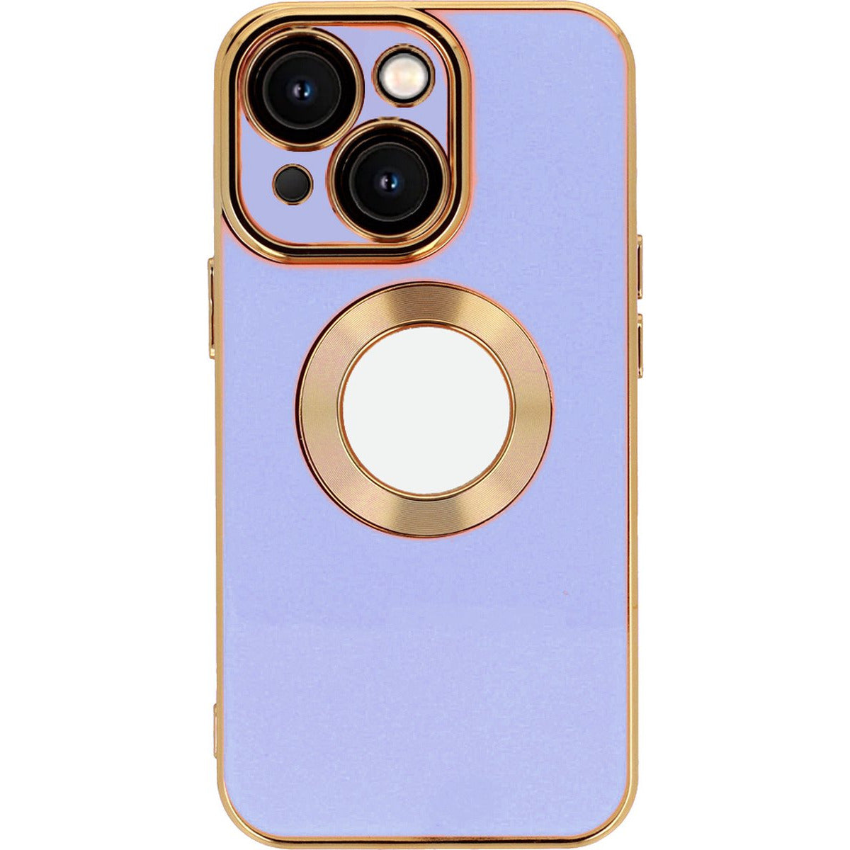 Back Cover Hoes - Geschikt Voor Apple iPhone 14 - Achterkant Hoesje met Zichtbaar Logo - Zachte Siliconen Hoes - Volledige Cameralens Bescherming - Telefoonhoesje - Flexibel - Unisex - Goudkleurig / Blauw