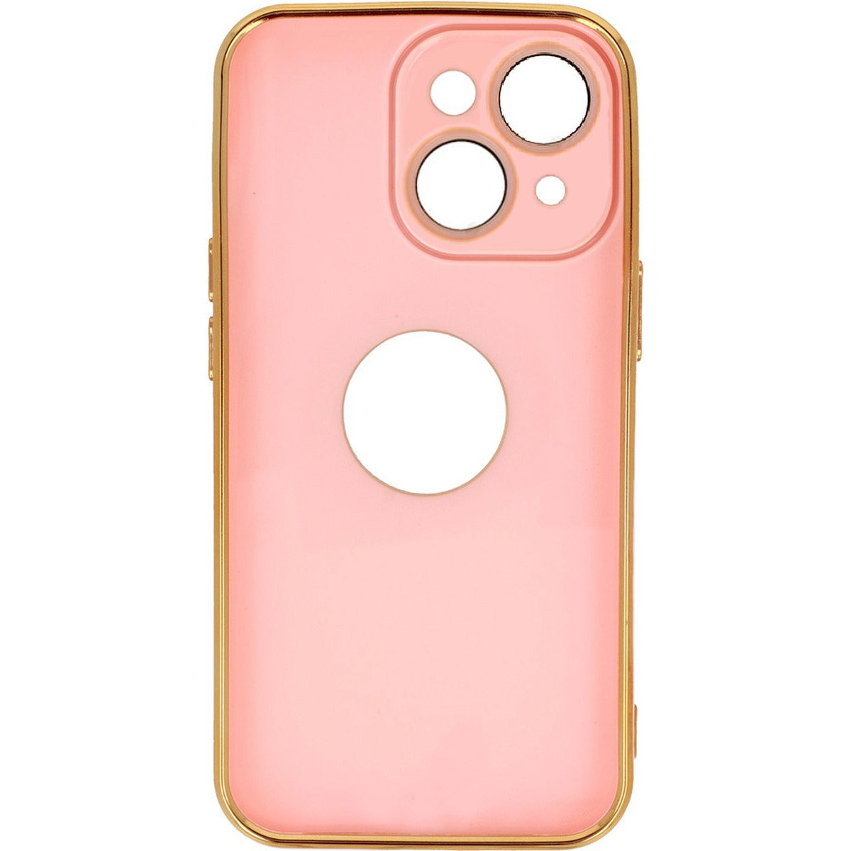 Back Cover Hoes - Geschikt Voor Apple iPhone 14 - Achterkant Hoesje met Zichtbaar Logo - Zachte Siliconen Hoes - Volledige Cameralens Bescherming - Telefoonhoesje - Flexibel - Unisex - Goudkleurig / Roze