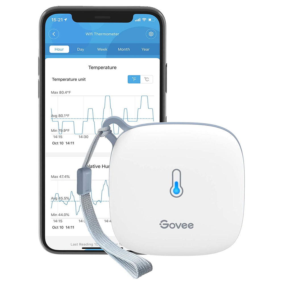 Govee - Smart WiFi Thermometer / Hygrometer - Slimme Temperatuurvochtigheidssensor - met App-melding - 2 Jaar Gegevensopslag Exporteren - Afstandsbediening voor Kamer Kas Wijnkelder