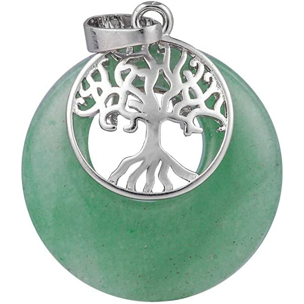 Boom Des Levens Ketting Met Groene Aventurijn Hanger – Donutvormige Edelsteen Met Levensboom Bedel – Reiki Chakra Wicca Sieraad – 58cm Ketting – Spirituele Edelsteen Voor Liefde Energie Balans & Bescherming – Meditatie Steen