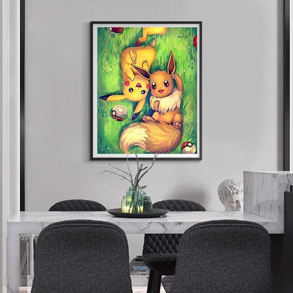 DIY - 5D Diamantschilderij Kit - Pikachu & Eevee - 30x40cm - Inclusief Gereedschap En Diamanten - Ronde Diamant Painting Kunstwerk - HD Canvas - Perfect voor Thuisdecoratie