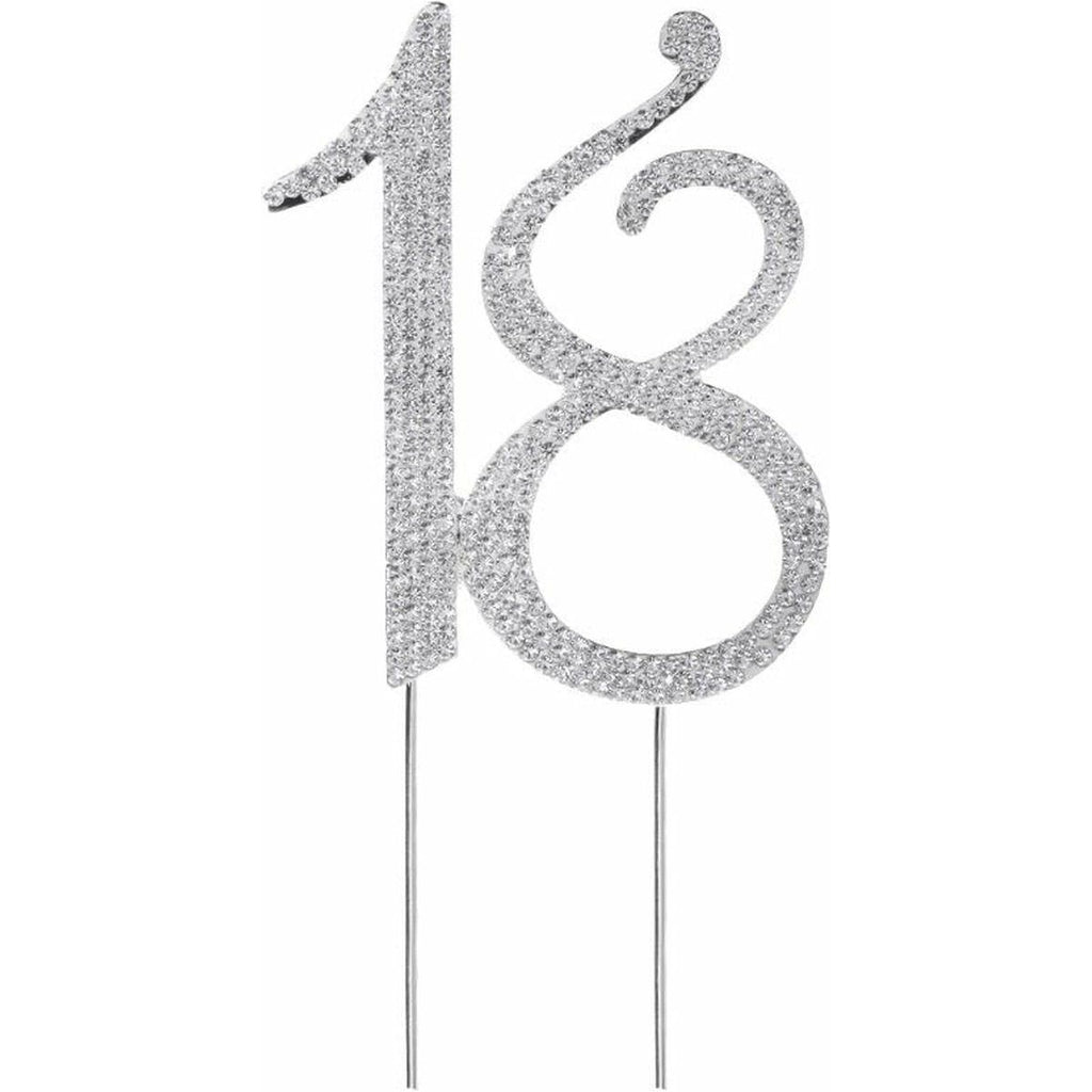 Nummer 18 - Taart Topper Met Steentjes - Metalen 18e Verjaardag taart Decoratie - Kristalsteentjes - Cake Topper