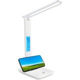 Smart LED Bureaulamp Met LCD Scherm - Natuurlijk Wit Tot Warm Wit Licht - Oog Beschermend - 3 Kleur Modus - 3 Helderheid niveau's - Ingebouwde Nood Accu - Verstelbaar - USB Stekker - Mobiel Houder - Wit