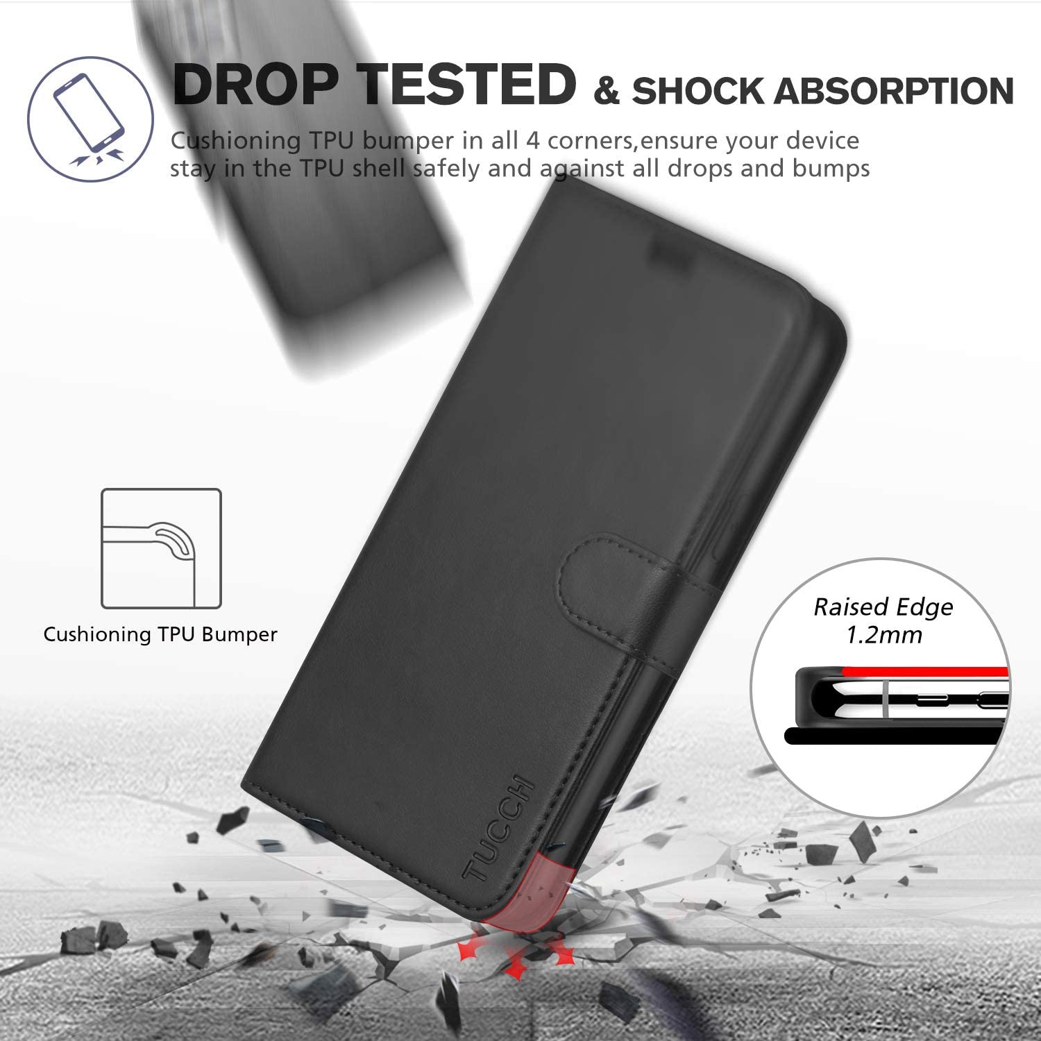 TUCCH - iPhone 12 Pro Max Hoesje 6.7 Inch – Leren Flip Cover Met Kaarthouders – Portemonnee Hoes Met Magneetsluiting & Standaardfunctie – RFID Blokkering – Schokbestendige Bookcase – Volledige Bescherming – Niet Compatibel Met Andere Modellen