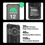 AGM H5 - Robuuste Smartphone (2023) - 6.52" HD Scherm - 6G+128G - 109dB Luidste Speaker - Outdoor Mobiele Telefoon - Nachtzicht Camera - IP68 Waterdicht - Dual SIM 4G Android 12 - Zwart / Oranje