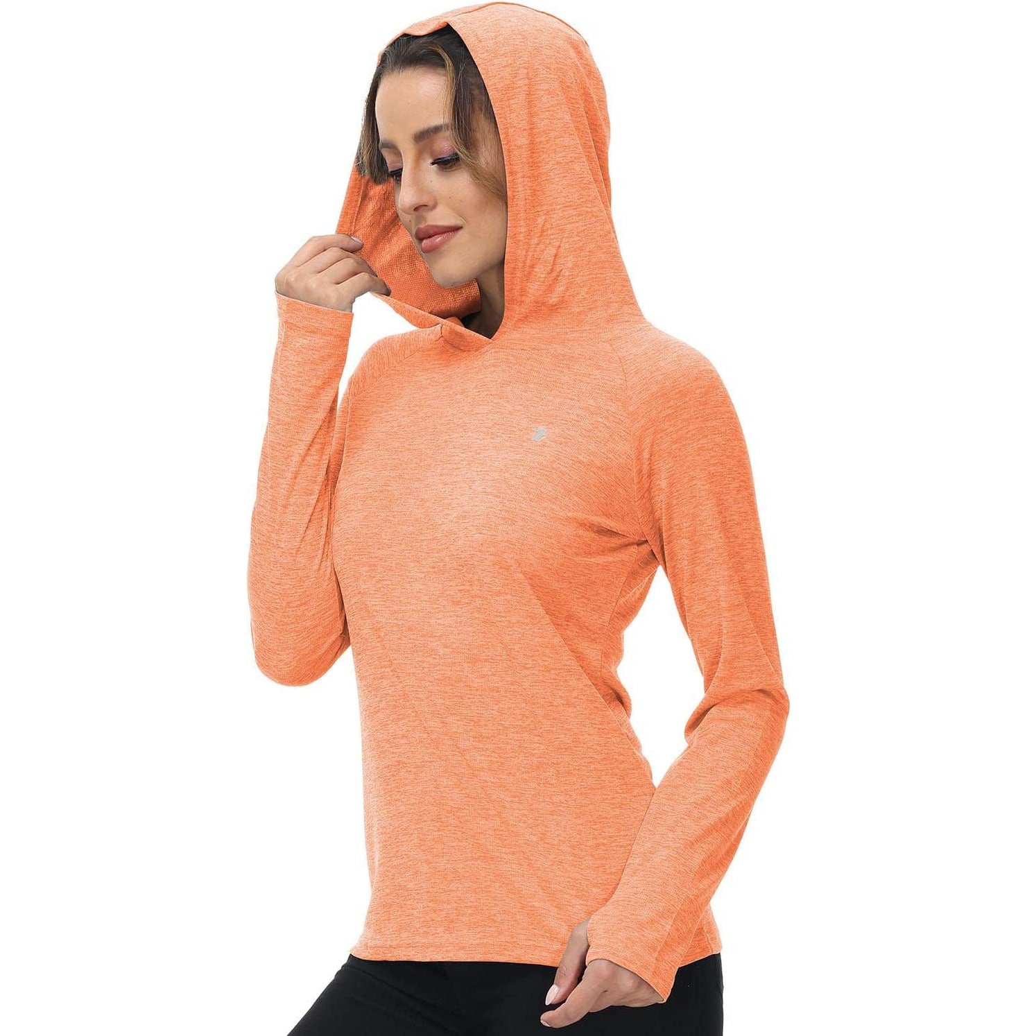 UPF 50+ Zonbescherming Hoodie - Elastische Yoga Hoodie - Lange Mouw Sport Shirt - Fitness  Trui Met Capuchon - Wandelen Outdoor UV-shirt - Lichtgewicht - Oranje
