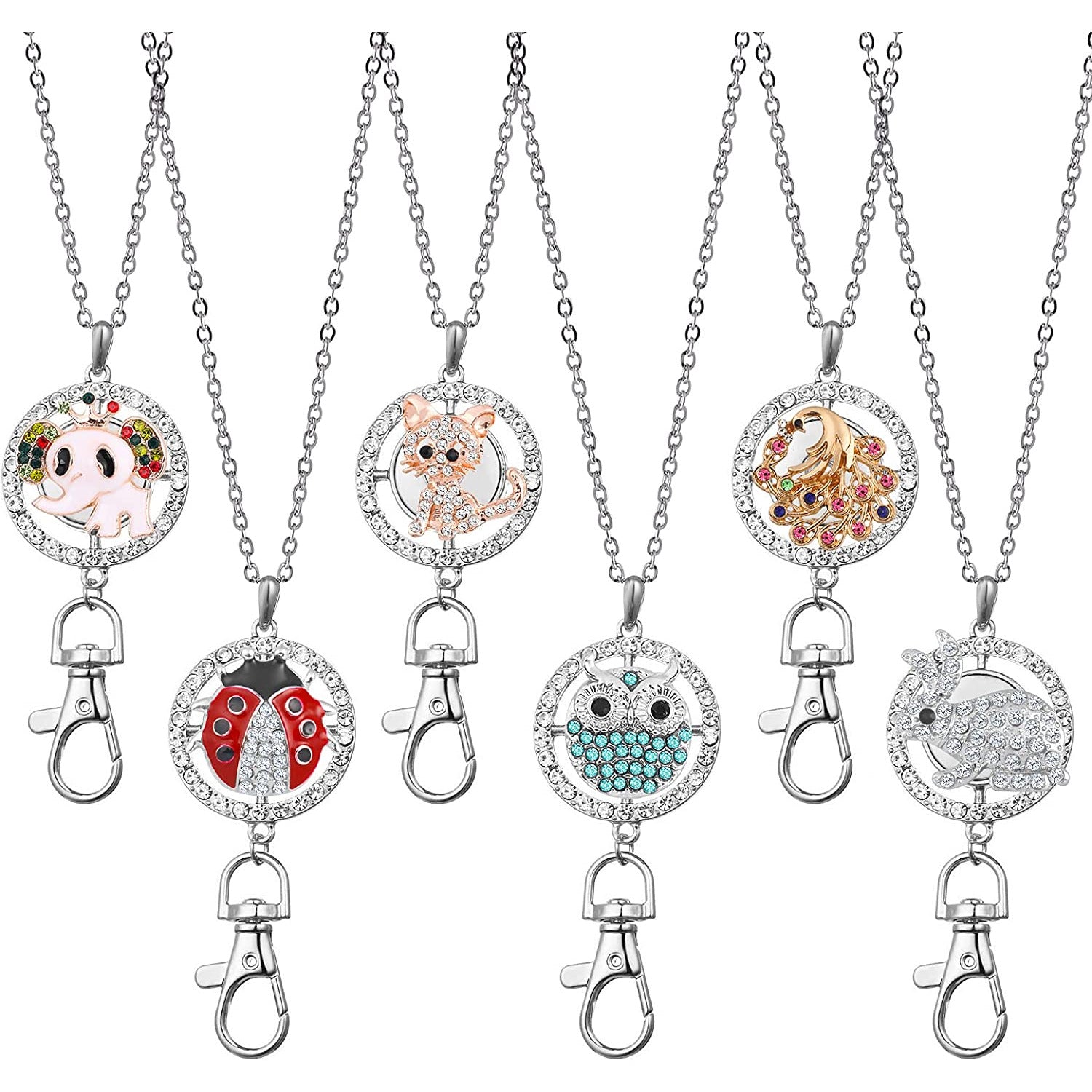 Sleutelhanger Ketting Met Verwisselbare Drukknopen - Lanyard Hanger - Sleutelhanger Ketting - Inclusief 6 Pendants - Dieren Hangers - Snap Ketting -  Vervangbare Charms Met Drukknopen