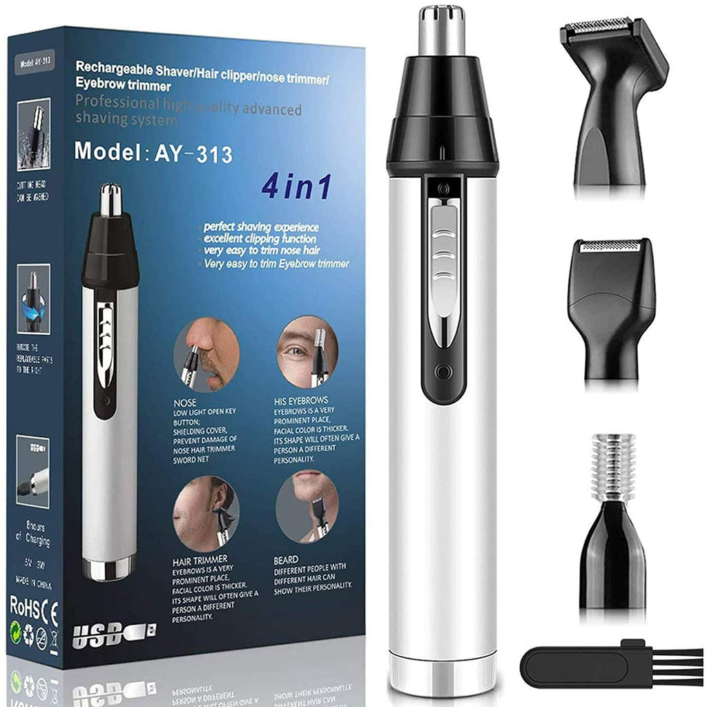 Professionele 4-in-1 Neushaartrimmer - USB Oplaadbaar - Oorhaartrimmer - Neushaar, Wenkbrauwen en Oorhaar - Zilver