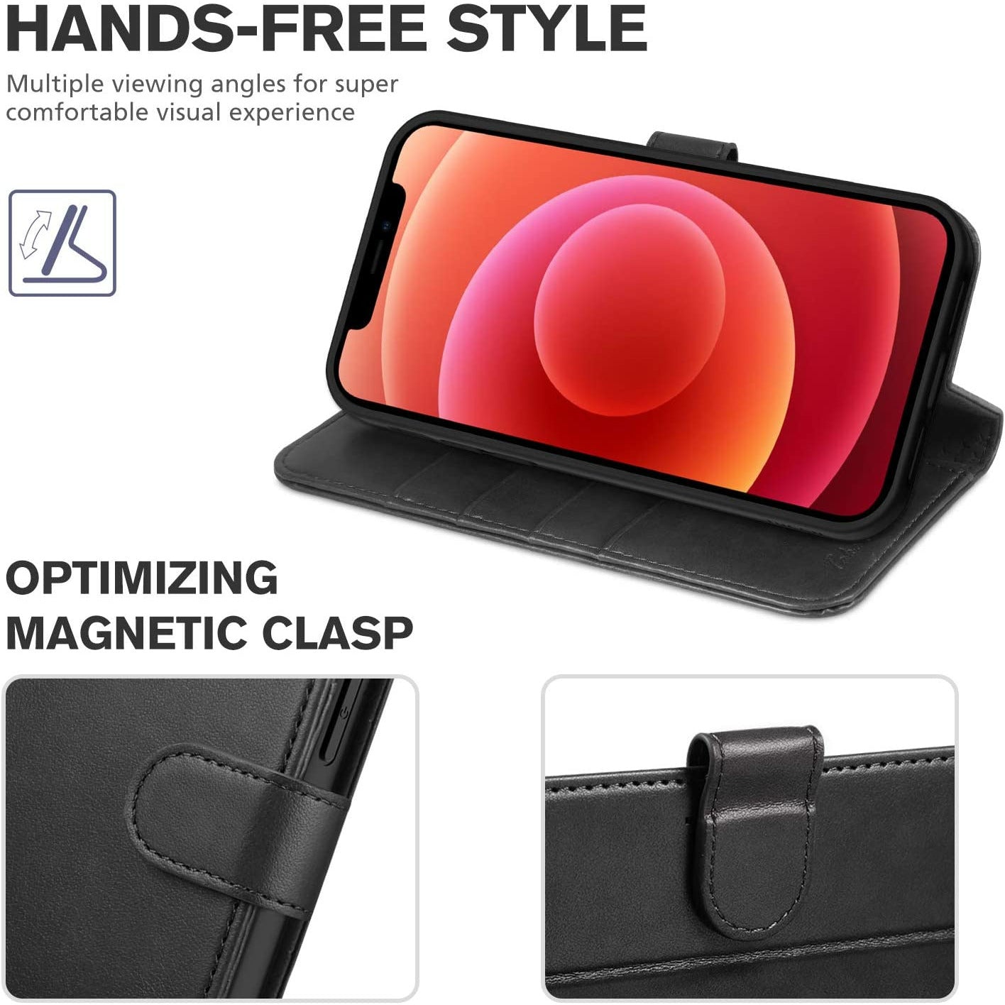 TUCCH - iPhone 12 Pro Max Hoesje 6.7 Inch – Leren Flip Cover Met Kaarthouders – Portemonnee Hoes Met Magneetsluiting &amp; Standaardfunctie – RFID Blokkering – Schokbestendige Bookcase – Volledige Bescherming – Niet Compatibel Met Andere Modellen