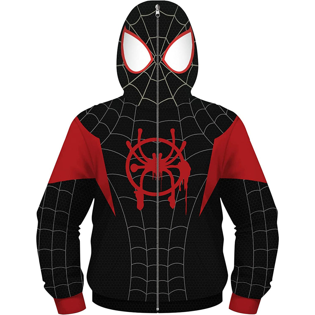 Spiderman Hoodie -Voor Kinderen -  Miles Morales - Zip-up Jas - Cosplay Sweatshirt - Hallo Carnaval - Hooded Kostuum -