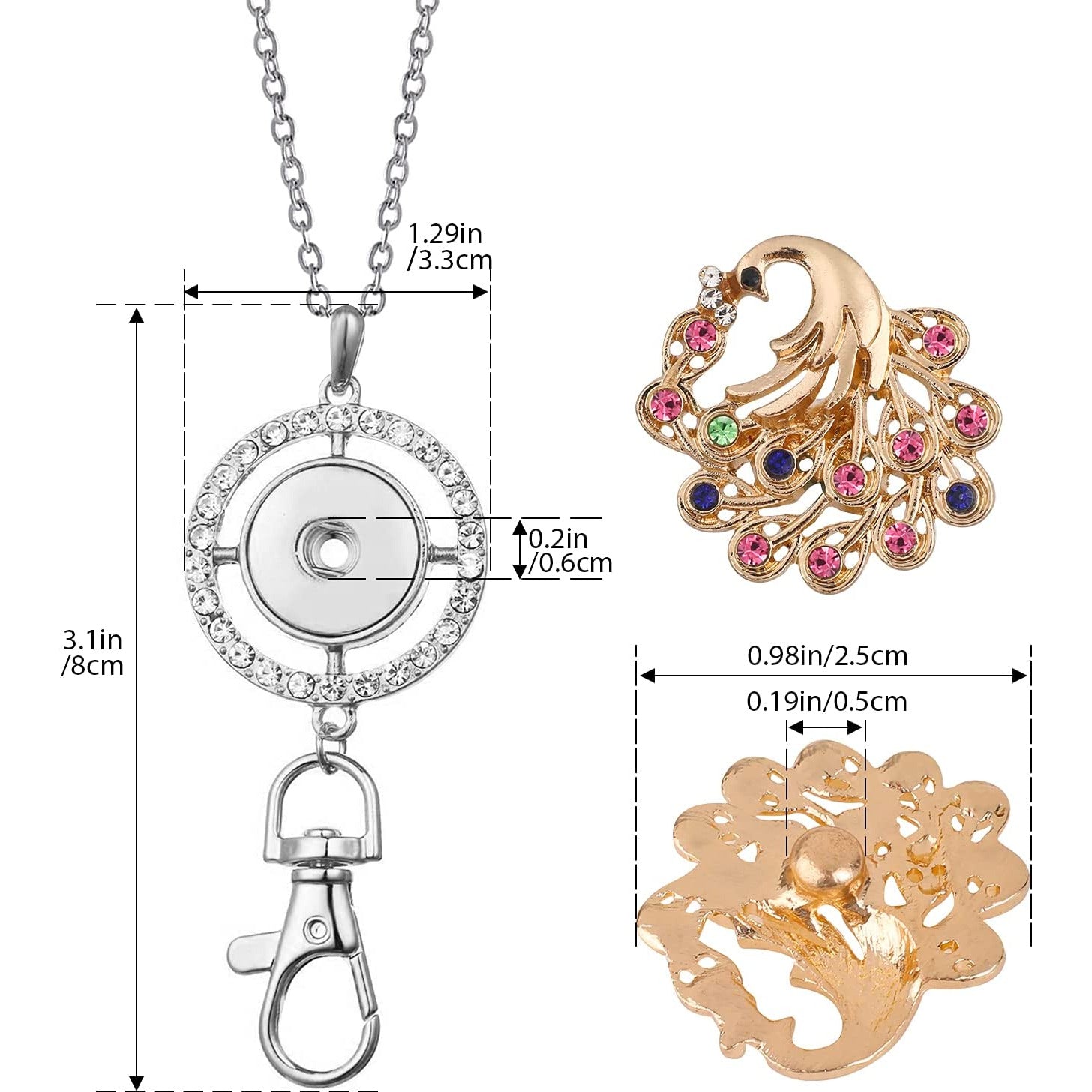 Sleutelhanger Ketting Met Verwisselbare Drukknopen - Lanyard Hanger - Sleutelhanger Ketting - Inclusief 6 Pendants - Dieren Hangers - Snap Ketting -  Vervangbare Charms Met Drukknopen