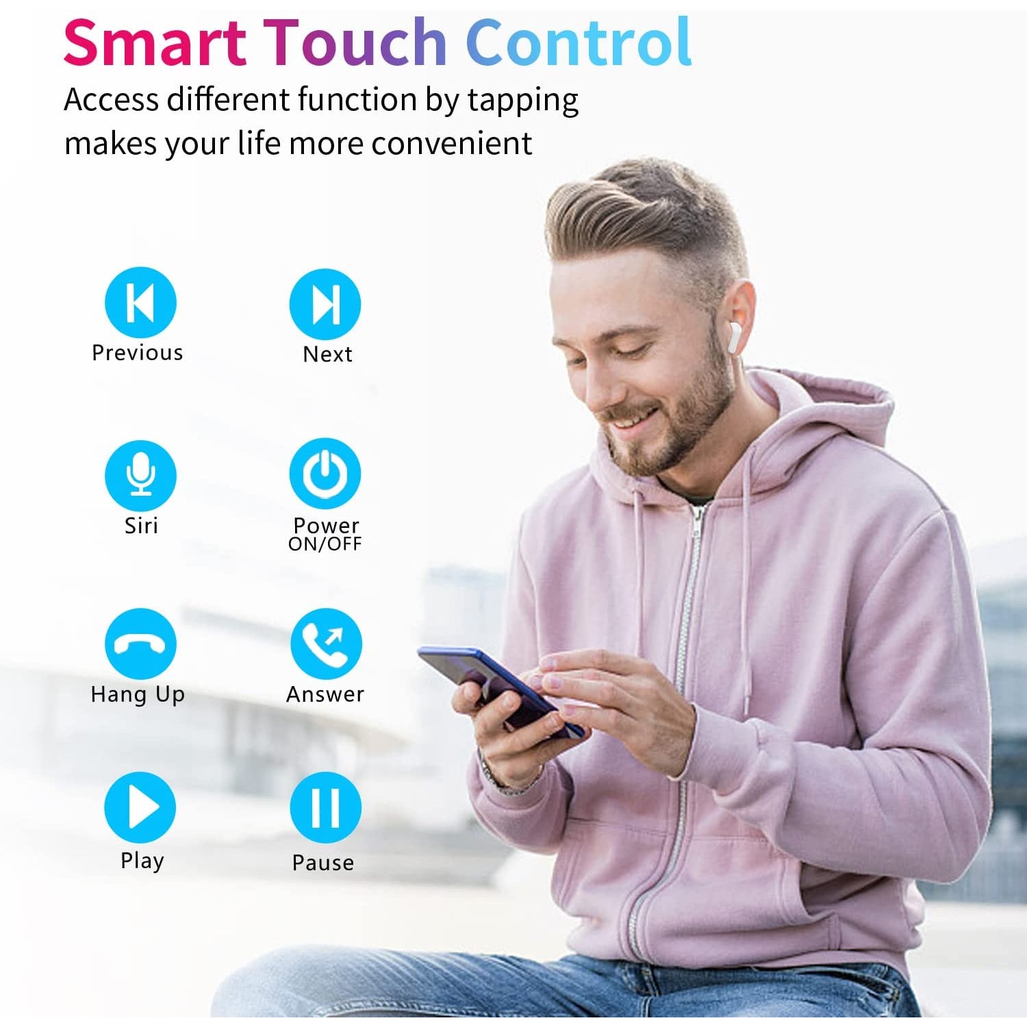 Socear Bluetooth Oordoppen - 5.1-koptelefoon Draadloze Oordopjes - Sport In-Ear Met Microfoon - 38U Oplaadetui - Aanraakbediening - Hifi-Stereo - IPX5 Waterdicht - Voor iPhone Huawei Samsung Xiaomi Sony