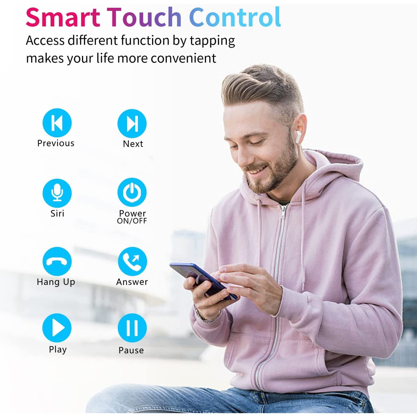 Socear Bluetooth Oordoppen - 5.1-koptelefoon Draadloze Oordopjes - Sport In-Ear Met Microfoon - 38U Oplaadetui - Aanraakbediening - Hifi-Stereo - IPX5 Waterdicht - Voor iPhone Huawei Samsung Xiaomi Sony