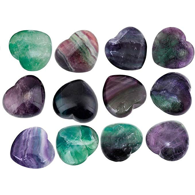 5 Stuks Fluoriet Hartvormige Edelstenen – Handgesneden Kristallen 2.5x2.5x1.4cm – Liefdessymbool Voor Chakra Reiki Feng Shui Meditatie – Edelsteen Decoratie Of Cadeau – Fluoriet Hartjes Voor Geluk Compassie & Energie