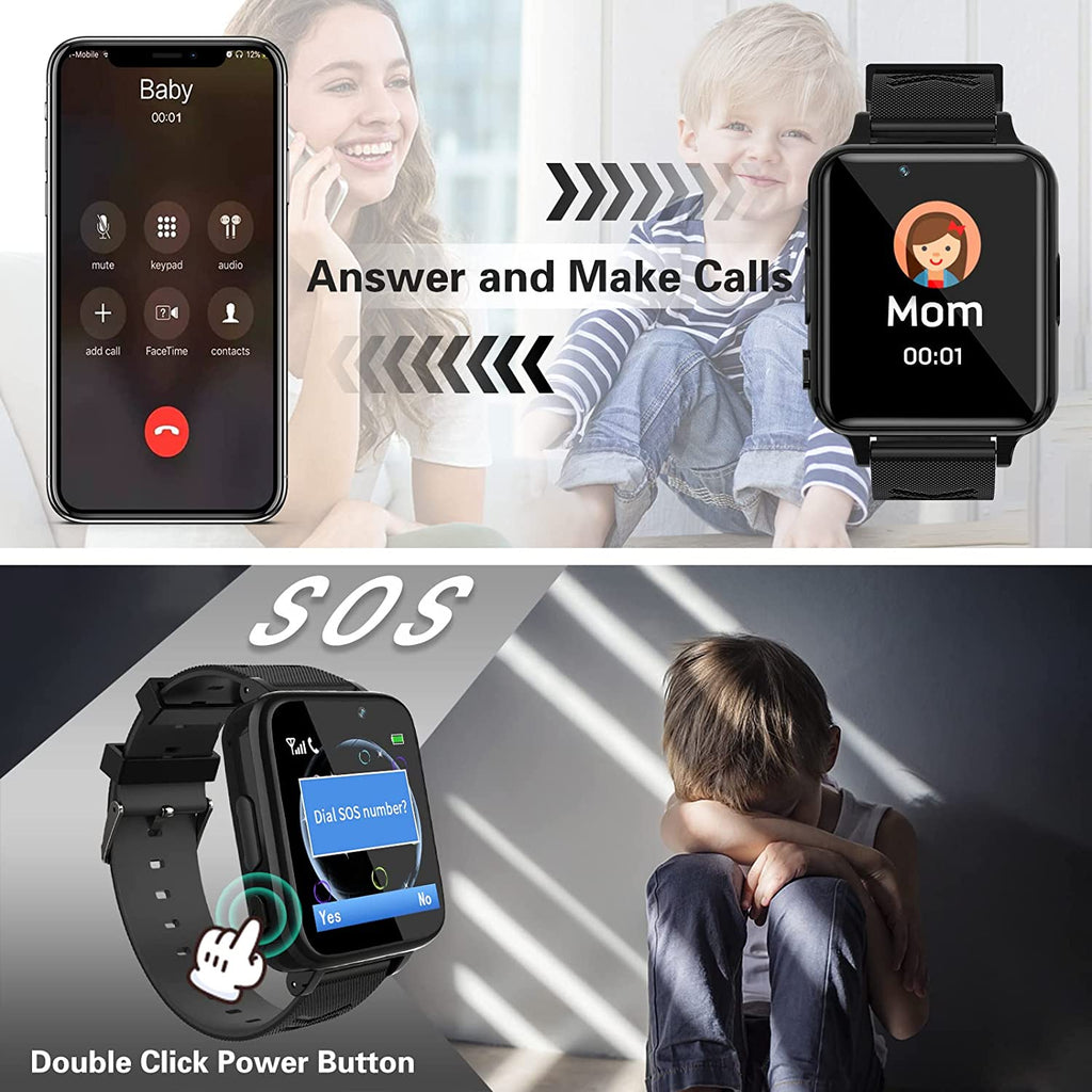 Rocketshop -  Kids Smartwatch - Smart Horloge Telefoon voor Kinderen - Touchscreen - Muziekspeler - Games - Camera - Zaklamp - Wekker - Ingebouwde Belfunctie - SOS Functie - Zwart