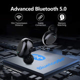 Mini draadloze oordopjes, Bluetooth 5.0-hoofdtelefoon tot 50 uur speeltijd, stereogeluid met diepe bas, microfoon, geavanceerde ruisonderdrukking, draadloos 2200mAh powerbank oplaadetui