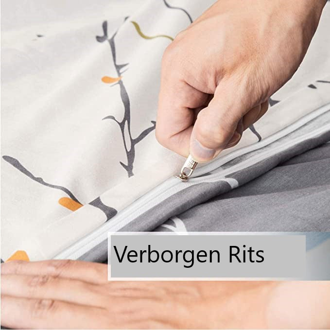 1 Persoons Dekbedovertrekset | Polyester Dekbedovertrek 135 x 200cm met Kussensloop 80x80cm | Grijze Takken