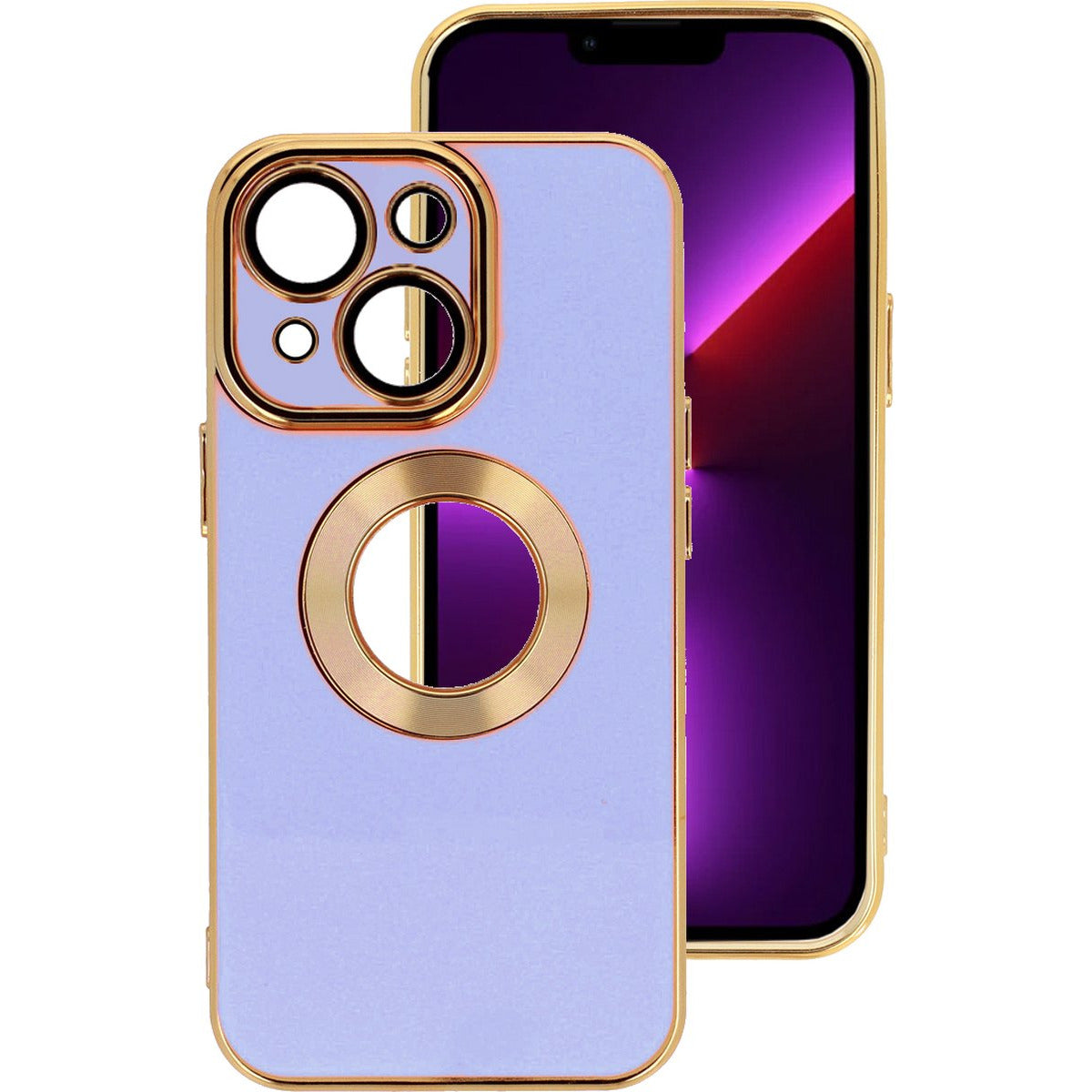 Back Cover Hoes - Geschikt Voor Apple iPhone 14 - Achterkant Hoesje met Zichtbaar Logo - Zachte Siliconen Hoes - Volledige Cameralens Bescherming - Telefoonhoesje - Flexibel - Unisex - Goudkleurig / Blauw