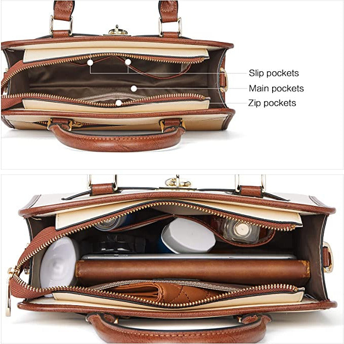 Bostanten  Dames Handtas – Elegante Kunstleren Tas met Ritssluiting – 3-Vaks Indeling – Verstelbare Crossbody Schouderriem – Binnenvak met Rits – Handtas voor Dagelijks Gebruik – Ca. 29x13x25 cm