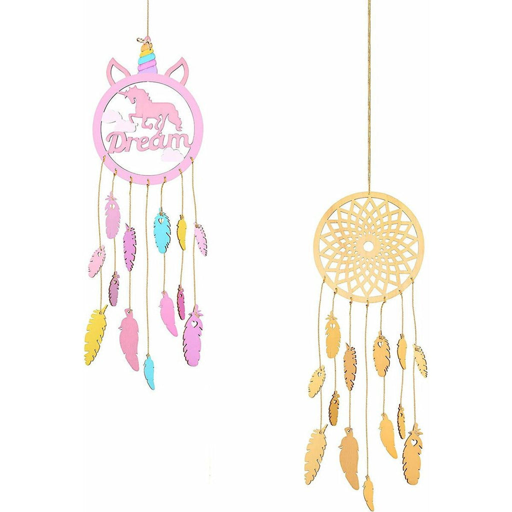 2 Stuks - DIY Houten Dream Catcher Pakket - Inclusief Jute Touw - Dromenvanger Bouw Set - Hangende Ornament - Cut Out Dreamcatcher Bouw Set - Dromenvanger Doe-Het-Zelf-kunst Knutselpakket
