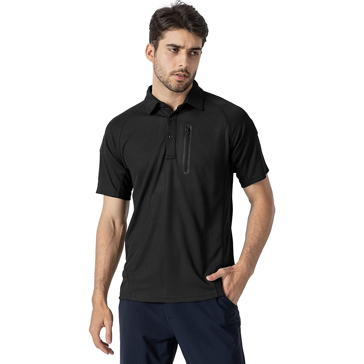 Rdruko - Outdoor Heren Polo - Quick Dry Stof - Sneldrogende Poloshirts - Ademend - Hiking Militair T-shirt - Korte Mouwen - Zwart