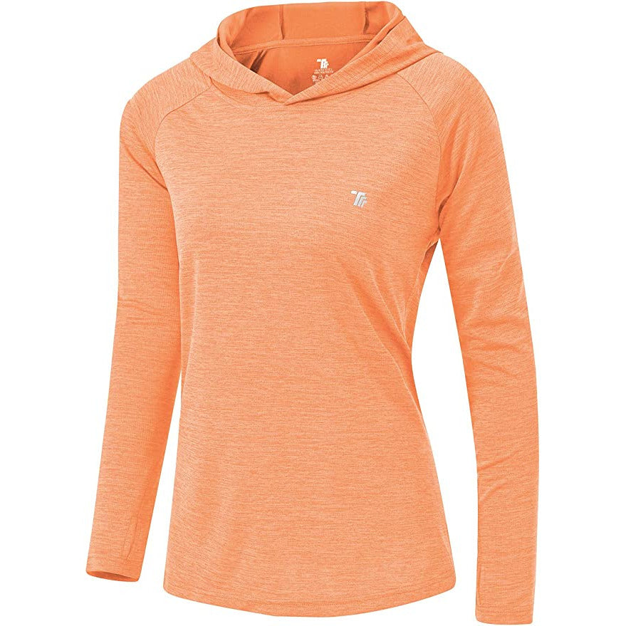 UPF 50+ Zonbescherming Hoodie - Elastische Yoga Hoodie - Lange Mouw Sport Shirt - Fitness  Trui Met Capuchon - Wandelen Outdoor UV-shirt - Lichtgewicht - Oranje