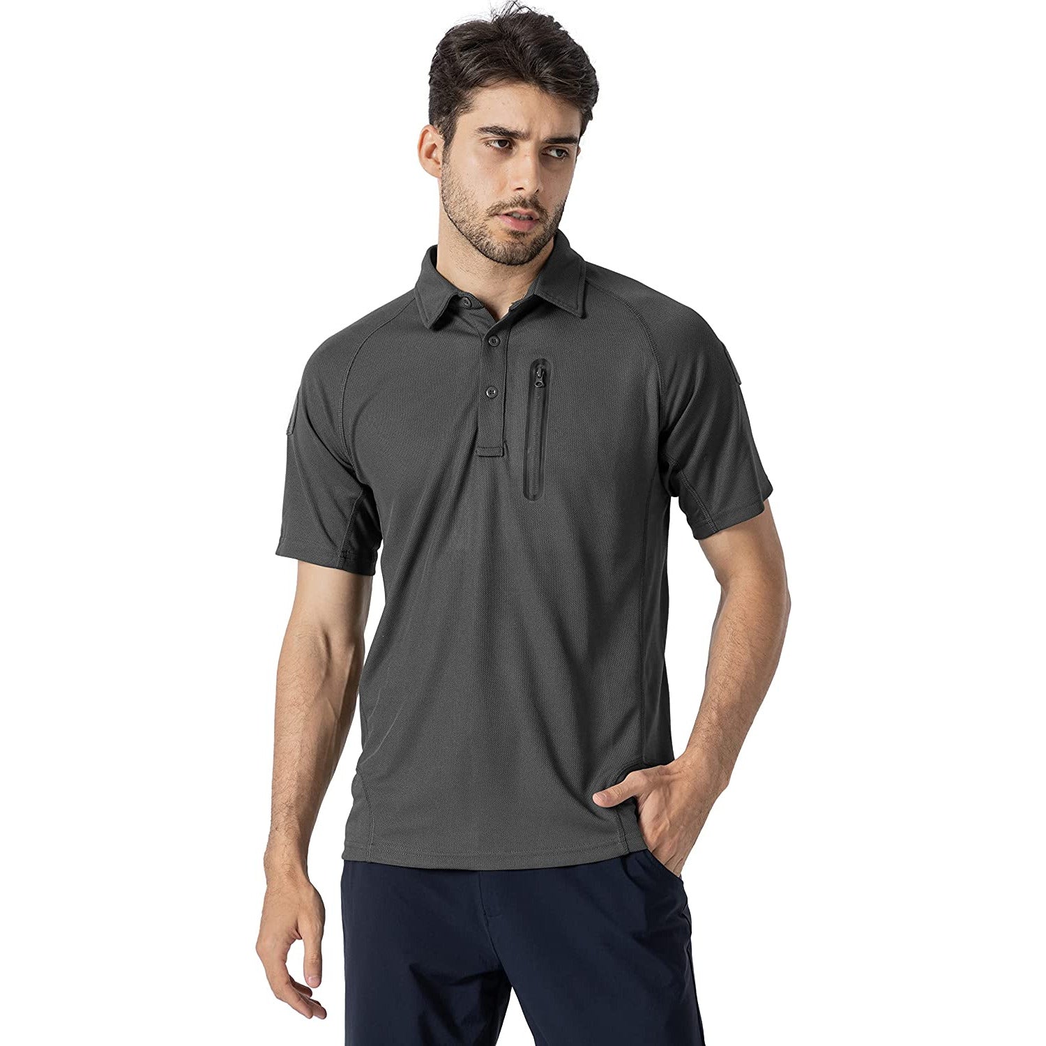 Outdoor Heren Polo - Quick Dry Stof - Sneldrogende Poloshirts - Ademend - Hiking Militair T-shirt - Korte Mouwen - Donkergrijs