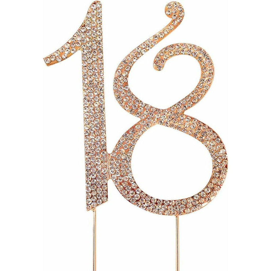 Nummer 18 - Taart Topper Met Steentjes - Metalen 18e Verjaardag taart Decoratie - Cake Topper - Jubileum Taartdecoratie